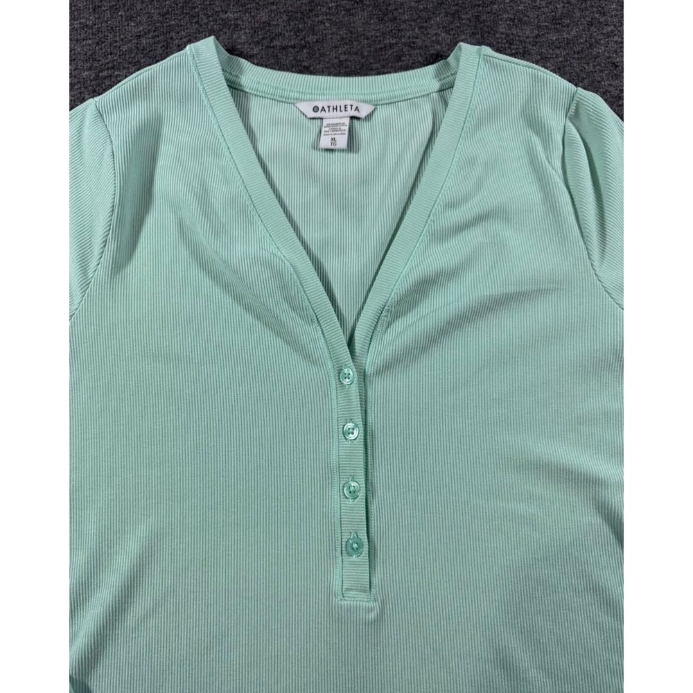 Athleta Uptempo Ribbed Henley Top Mint Green Long Sleeve V-Neck XL - Picture 4 of 7